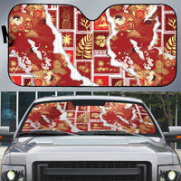 Hawaii Japanese Culture Red Auto Sun Shade Spring Cranes Aloha Pattern