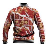 Hawaii Japanese Culture Red Baseball Jacket Spring Cranes Aloha Pattern