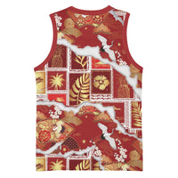 Hawaii Japanese Culture Red Basketball Jersey Spring Cranes Aloha Pattern
