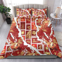 Hawaii Japanese Culture Red Bedding Set Spring Cranes Aloha Pattern