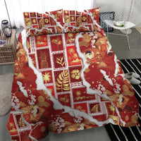 Hawaii Japanese Culture Red Bedding Set Spring Cranes Aloha Pattern