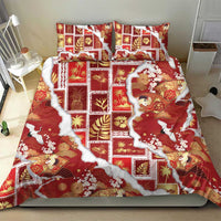 Hawaii Japanese Culture Red Bedding Set Spring Cranes Aloha Pattern