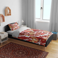 Hawaii Japanese Culture Red Bedding Set Spring Cranes Aloha Pattern