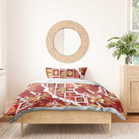 Hawaii Japanese Culture Red Bedding Set Spring Cranes Aloha Pattern