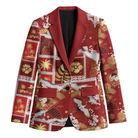 Hawaii Japanese Culture Red Blazer Spring Cranes Aloha Pattern