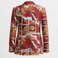 Hawaii Japanese Culture Red Blazer Spring Cranes Aloha Pattern