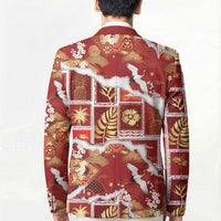 Hawaii Japanese Culture Red Blazer Spring Cranes Aloha Pattern