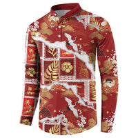 Hawaii Japanese Culture Red Button Sweatshirt Spring Cranes Aloha Pattern