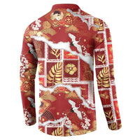 Hawaii Japanese Culture Red Button Sweatshirt Spring Cranes Aloha Pattern