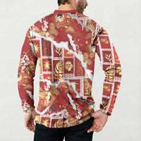 Hawaii Japanese Culture Red Button Sweatshirt Spring Cranes Aloha Pattern