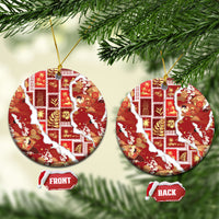 Hawaii Japanese Culture Red Ceramic Ornament Spring Cranes Aloha Pattern LT01 Circle Red - Polynesian Pride