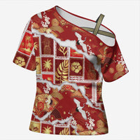 Hawaii Japanese Culture Red Cross Shoulder Shirt Spring Cranes Aloha Pattern