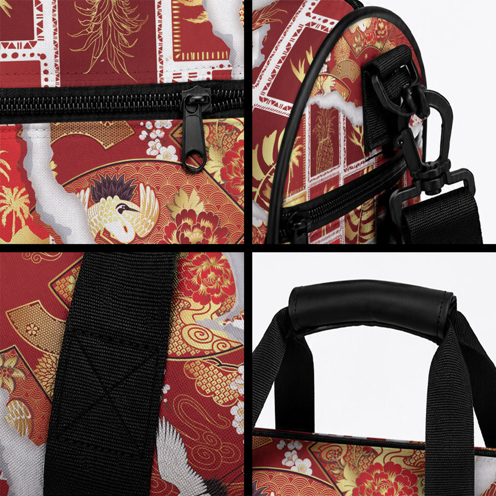 Hawaii Japanese Culture Red Duffle Bag Spring Cranes Aloha Pattern