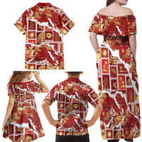 Hawaii Japanese Culture Red Family Matching Off Shoulder Maxi Dress and Hawaiian Shirt Spring Cranes Aloha Pattern LT01 - Polynesian Pride