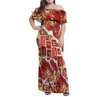 Hawaii Japanese Culture Red Family Matching Off Shoulder Maxi Dress and Hawaiian Shirt Spring Cranes Aloha Pattern LT01 Mom's Dress Red - Polynesian Pride