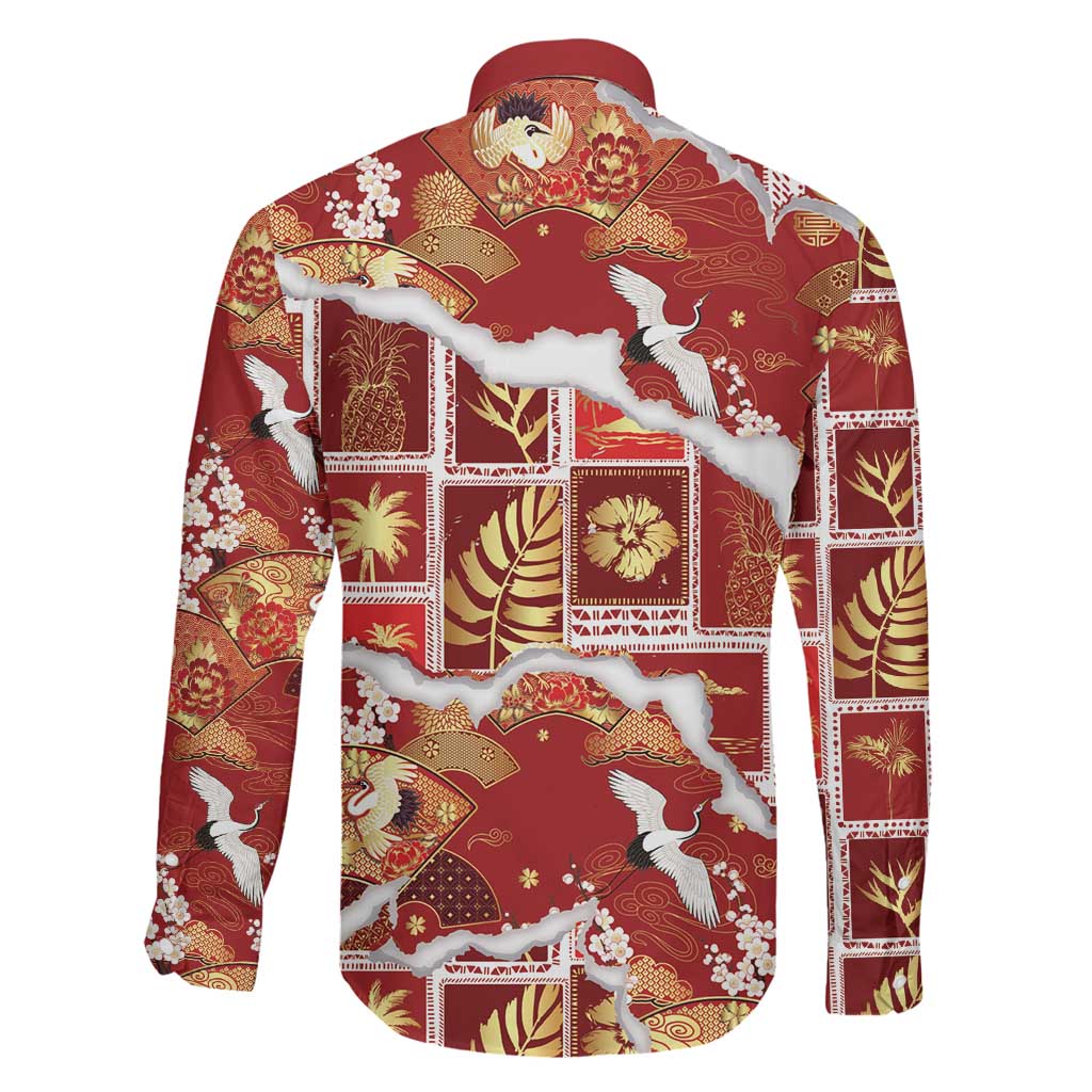 Hawaii Japanese Culture Red Family Matching Puletasi and Hawaiian Shirt Spring Cranes Aloha Pattern LT01 - Polynesian Pride