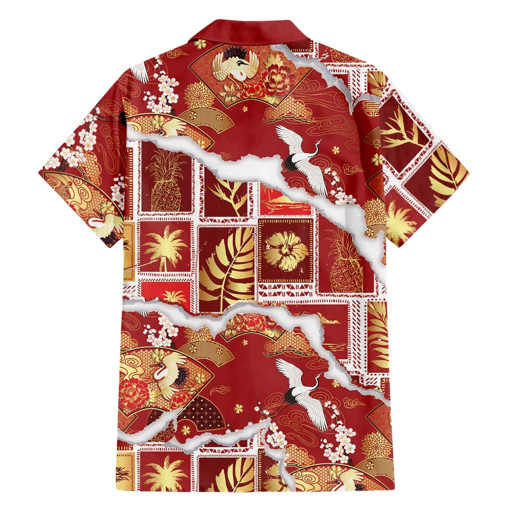 Hawaii Japanese Culture Red Family Matching Summer Maxi Dress and Hawaiian Shirt Spring Cranes Aloha Pattern LT01 - Polynesian Pride