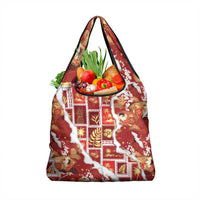 Hawaii Japanese Culture Red Grocery Bag Spring Cranes Aloha Pattern