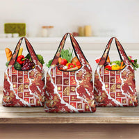 Hawaii Japanese Culture Red Grocery Bag Spring Cranes Aloha Pattern