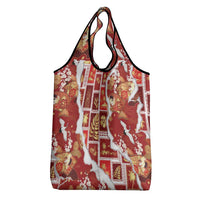 Hawaii Japanese Culture Red Grocery Bag Spring Cranes Aloha Pattern