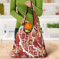 Hawaii Japanese Culture Red Grocery Bag Spring Cranes Aloha Pattern