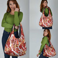 Hawaii Japanese Culture Red Grocery Bag Spring Cranes Aloha Pattern