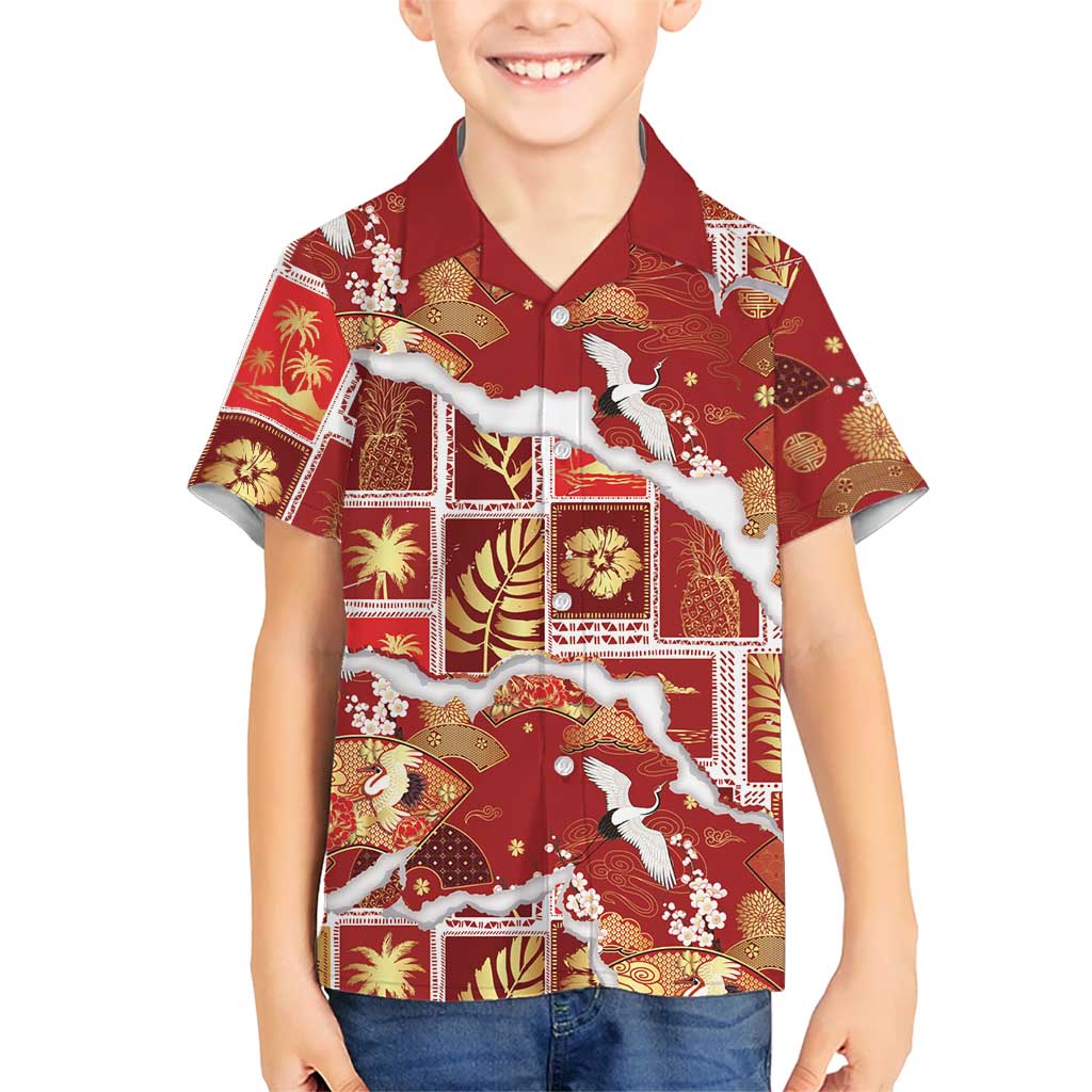 Hawaii Japanese Culture Red Hawaiian Shirt Spring Cranes Aloha Pattern