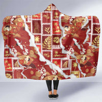 Hawaii Japanese Culture Red Hooded Blanket Spring Cranes Aloha Pattern LT01 One Size Red - Polynesian Pride