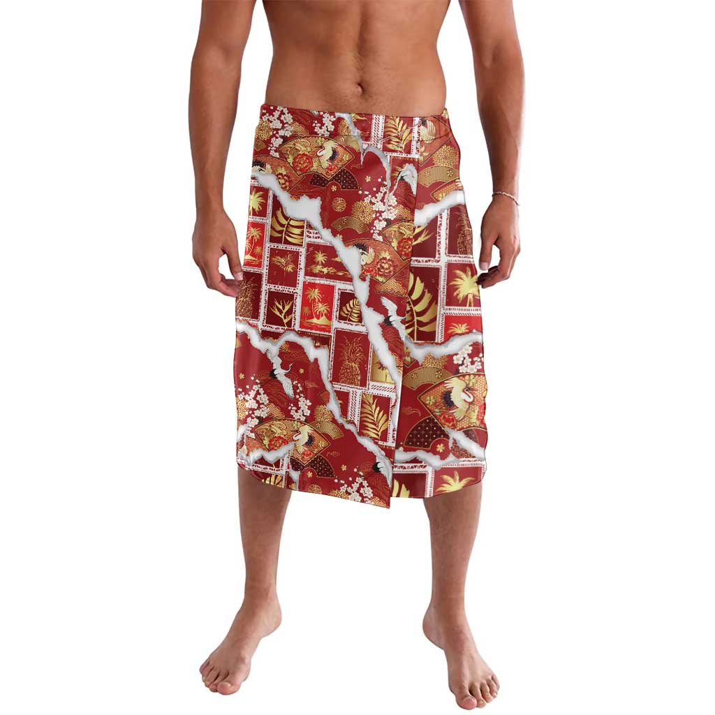 Hawaii Japanese Culture Red Lavalava Spring Cranes Aloha Pattern