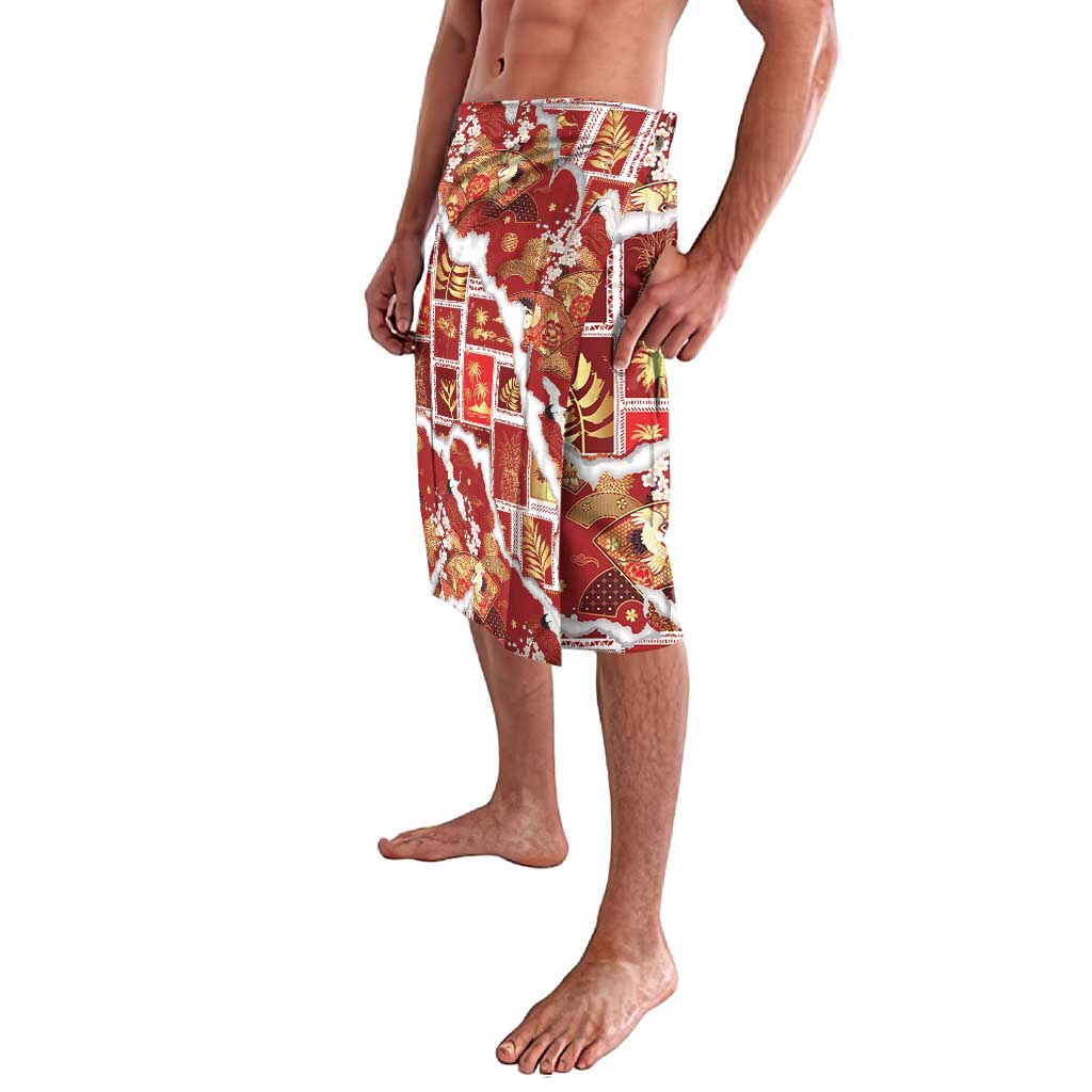 Hawaii Japanese Culture Red Lavalava Spring Cranes Aloha Pattern