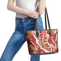 Hawaii Japanese Culture Red Leather Tote Bag Spring Cranes Aloha Pattern LT01 - Polynesian Pride