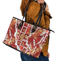 Hawaii Japanese Culture Red Leather Tote Bag Spring Cranes Aloha Pattern LT01 - Polynesian Pride