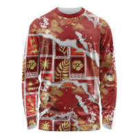 Hawaii Japanese Culture Red Long Sleeve Shirt Spring Cranes Aloha Pattern