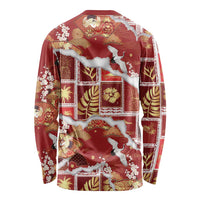 Hawaii Japanese Culture Red Long Sleeve Shirt Spring Cranes Aloha Pattern