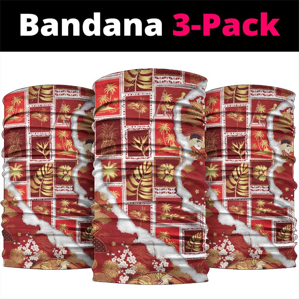 Hawaii Japanese Culture Red Neck Gaiter Spring Cranes Aloha Pattern