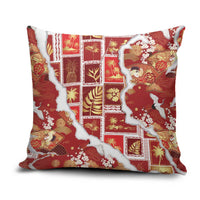 Hawaii Japanese Culture Red Pillow Cover Spring Cranes Aloha Pattern