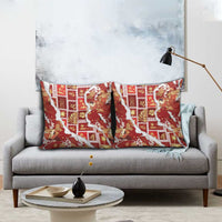 Hawaii Japanese Culture Red Pillow Cover Spring Cranes Aloha Pattern