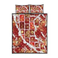 Hawaii Japanese Culture Red Quilt Bed Set Spring Cranes Aloha Pattern