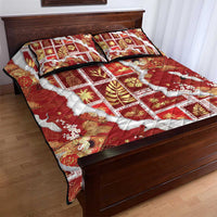 Hawaii Japanese Culture Red Quilt Bed Set Spring Cranes Aloha Pattern