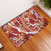 Hawaii Japanese Culture Red Rubber Doormat Spring Cranes Aloha Pattern