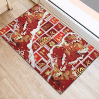 Hawaii Japanese Culture Red Rubber Doormat Spring Cranes Aloha Pattern
