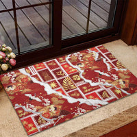 Hawaii Japanese Culture Red Rubber Doormat Spring Cranes Aloha Pattern