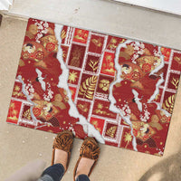 Hawaii Japanese Culture Red Rubber Doormat Spring Cranes Aloha Pattern