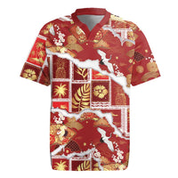 Hawaii Japanese Culture Red Rugby Jersey Spring Cranes Aloha Pattern