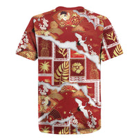 Hawaii Japanese Culture Red Rugby Jersey Spring Cranes Aloha Pattern