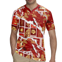 Hawaii Japanese Culture Red Rugby Jersey Spring Cranes Aloha Pattern