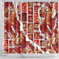 Hawaii Japanese Culture Red Shower Curtain Spring Cranes Aloha Pattern