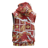 Hawaii Japanese Culture Red Sleeveless Hoodie Spring Cranes Aloha Pattern LT01 - Polynesian Pride