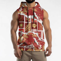 Hawaii Japanese Culture Red Sleeveless Hoodie Spring Cranes Aloha Pattern LT01 - Polynesian Pride