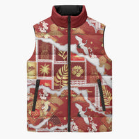 Hawaii Japanese Culture Red Sleeveless Puffer Jacket Spring Cranes Aloha Pattern